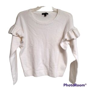 INC Off White Ribbed Ruffle Shoulder Sweater Top XL